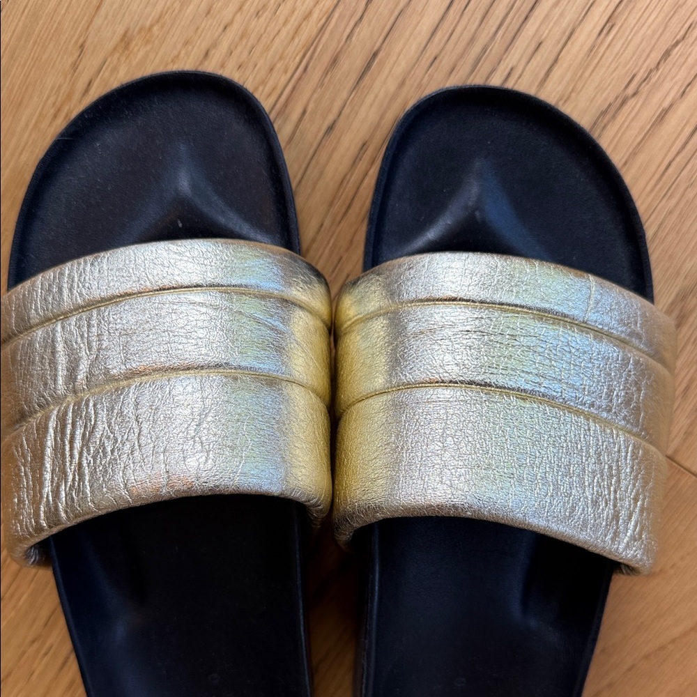 Sandro Gold Slide Sandals Paris View 4